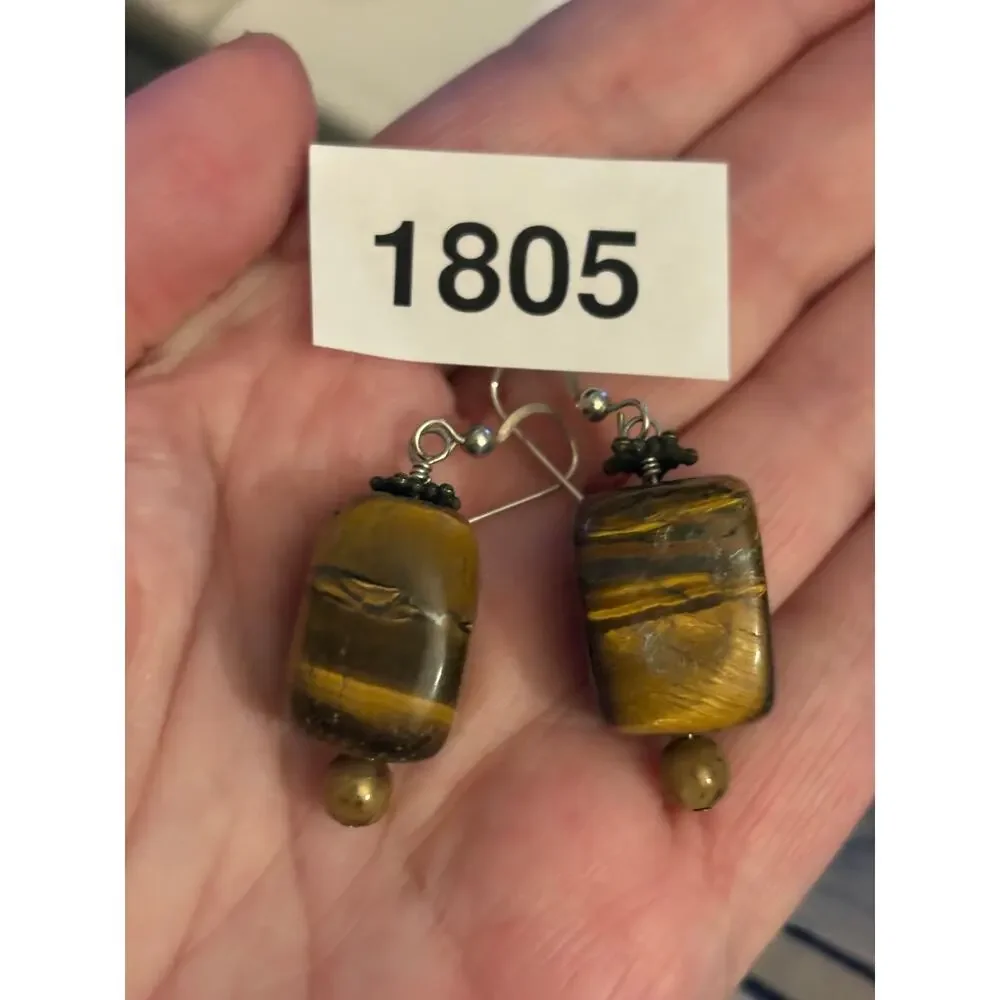 Sterling Silver Artisan Tiger's Eye Drop Earrings